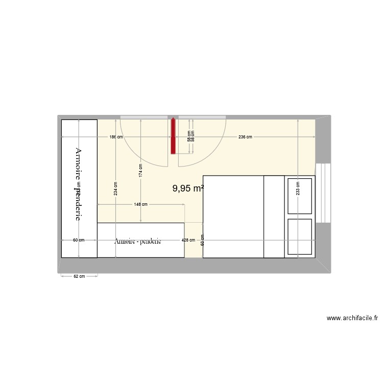 Chambre 3. Plan de 1 pièce et 10 m2