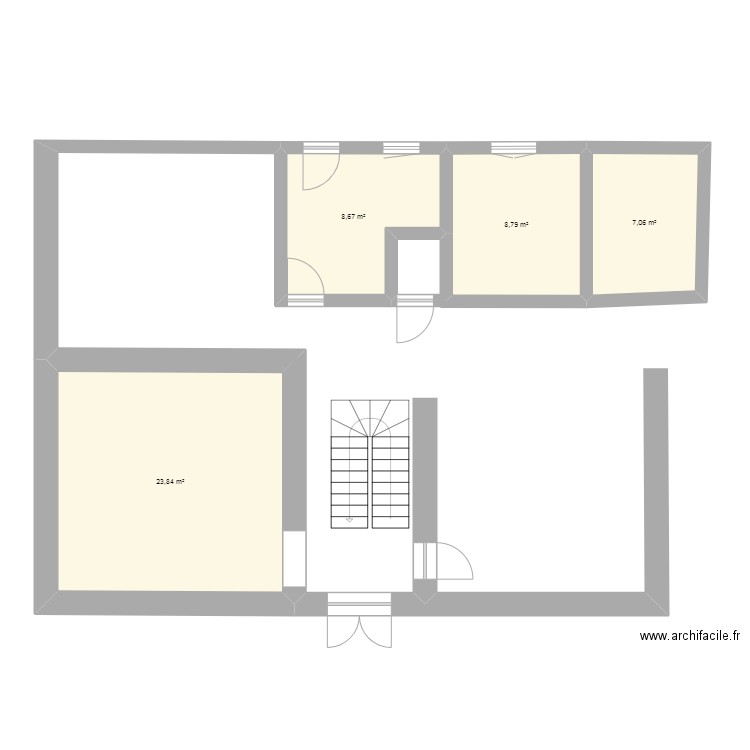 RDC. Plan de 4 pièces et 48 m2