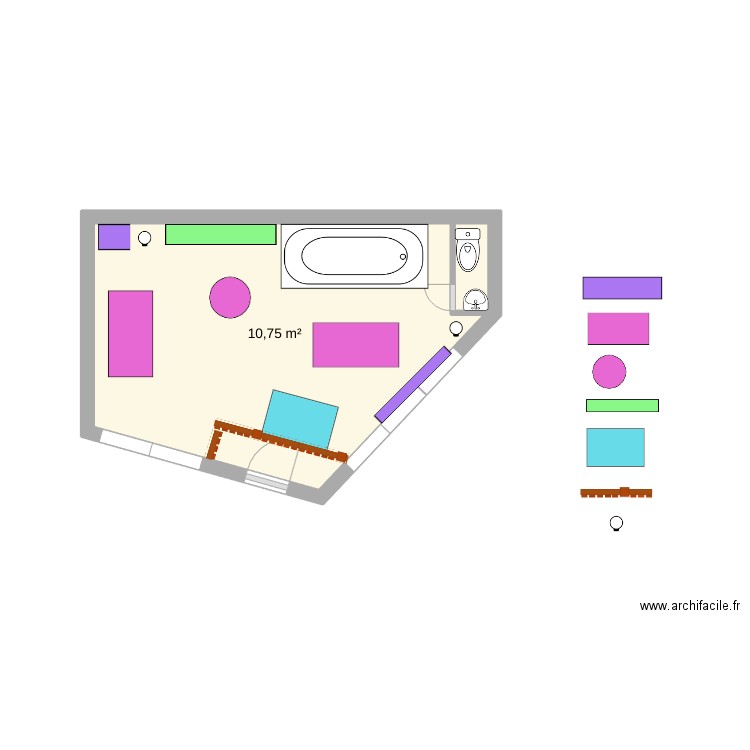 salon. Plan de 1 pièce et 11 m2