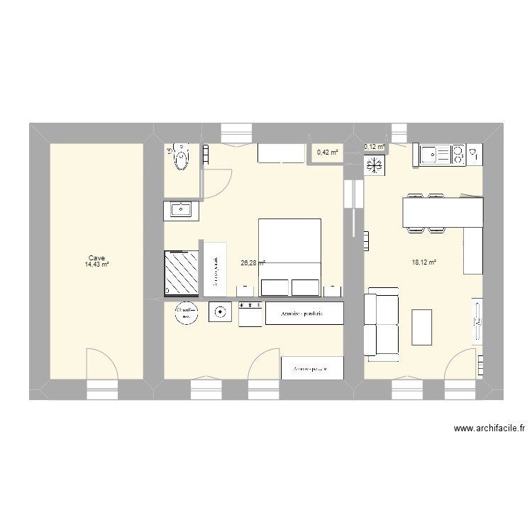 matour cave. Plan de 5 pièces et 59 m2