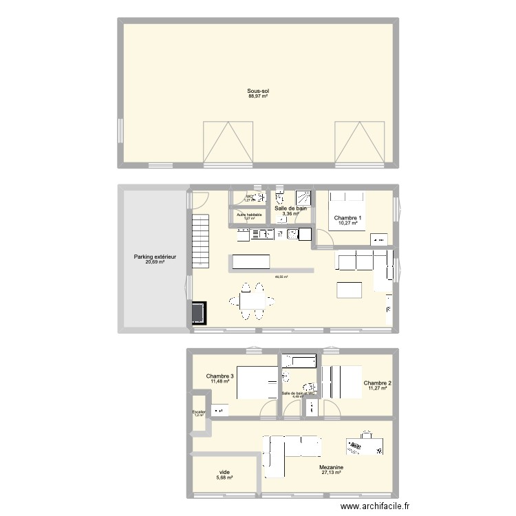 Chalet 99. Plan de 13 pièces et 234 m2