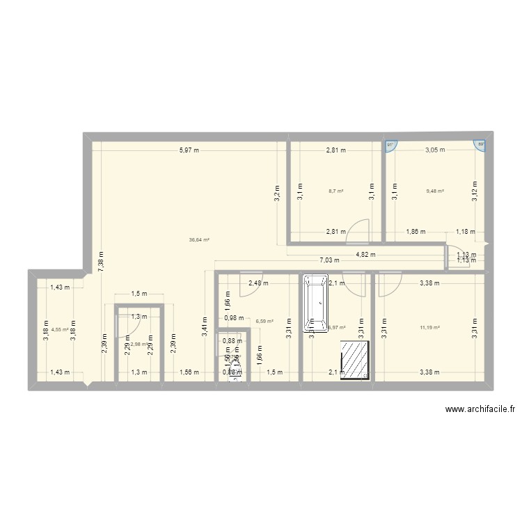 Cécile. Plan de 10 pièces et 89 m2