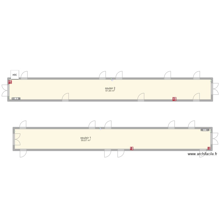 couloir. Plan de 2 pièces et 121 m2