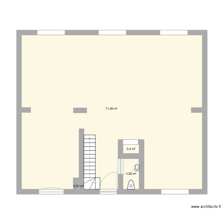 RDC. Plan de 4 pièces et 73 m2