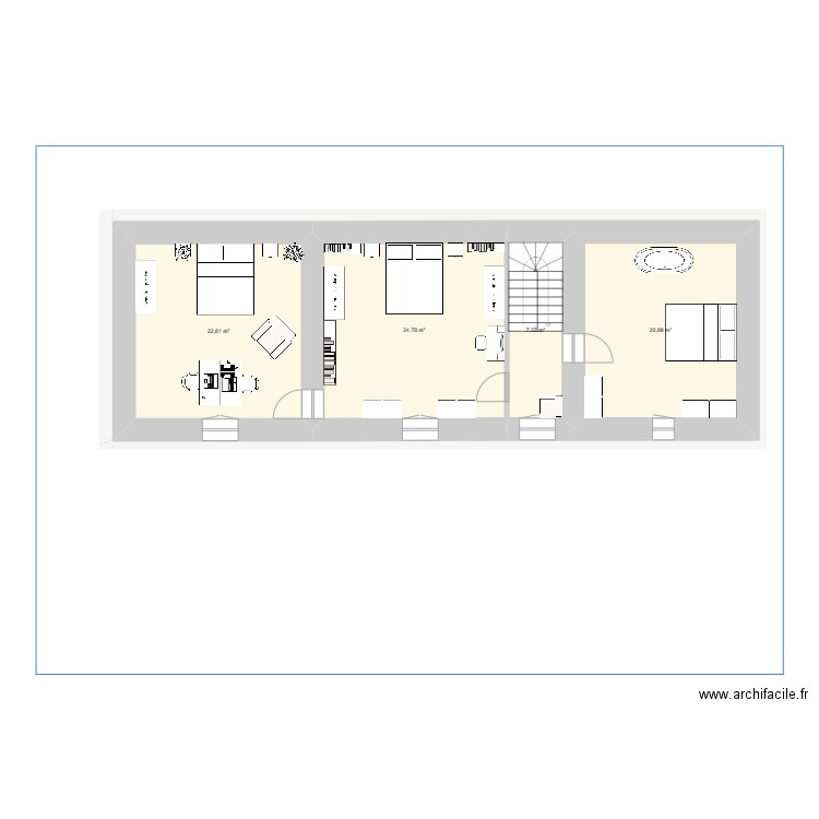 Etage. Plan de 4 pièces et 76 m2