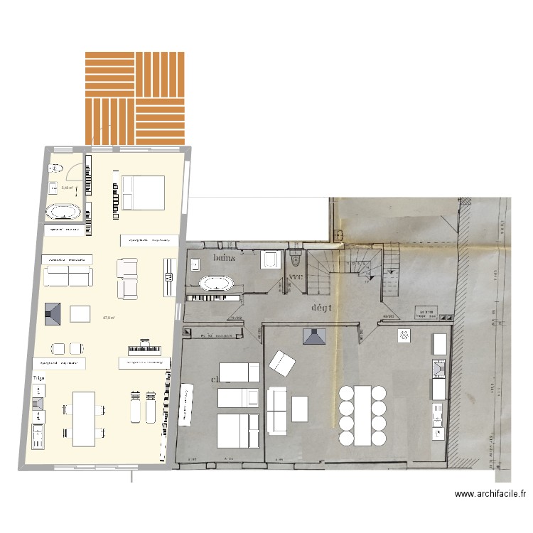 Terrasse sur garage v 1. Plan de 2 pièces et 93 m2