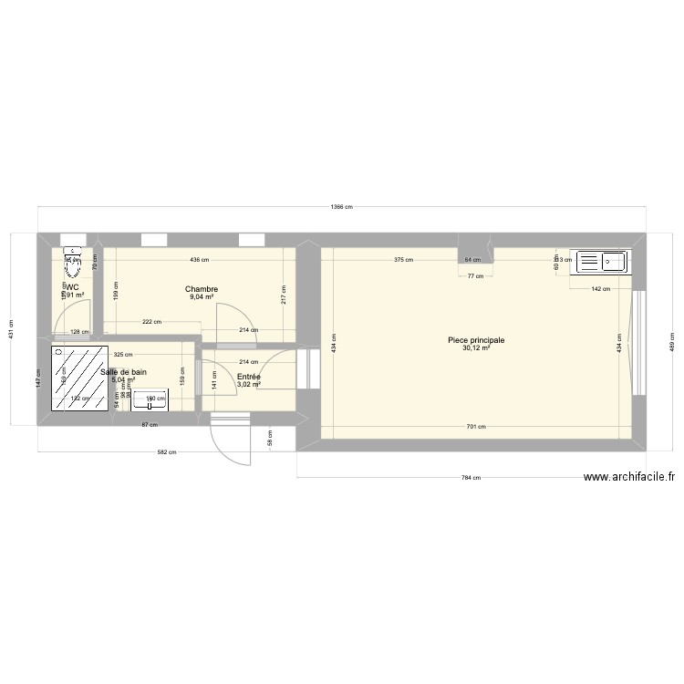 Cantine2. Plan de 5 pièces et 49 m2