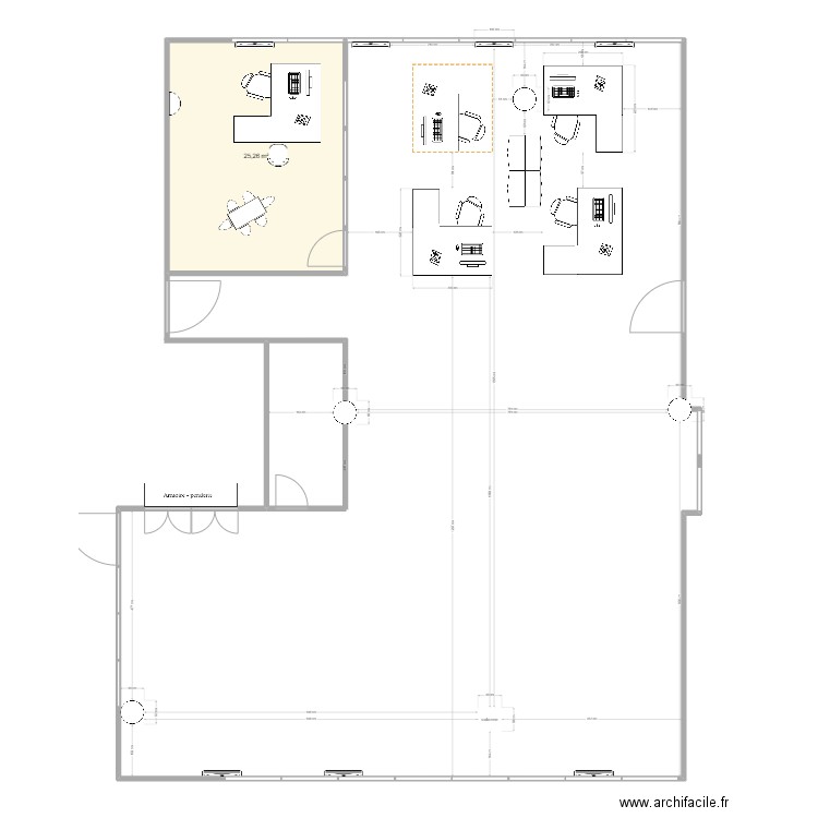 Bureau d'étude. Plan de 1 pièce et 25 m2