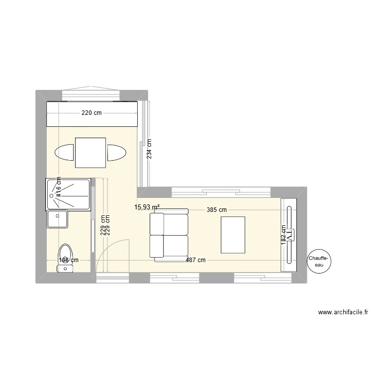 veranda. Plan de 1 pièce et 16 m2