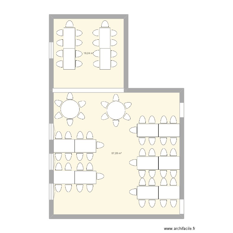 Salle Six-Communes Base 3. Plan de 2 pièces et 76 m2