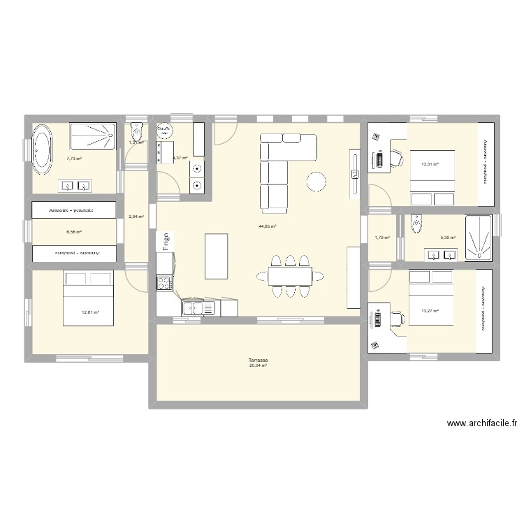 plan 4. Plan de 12 pièces et 134 m2