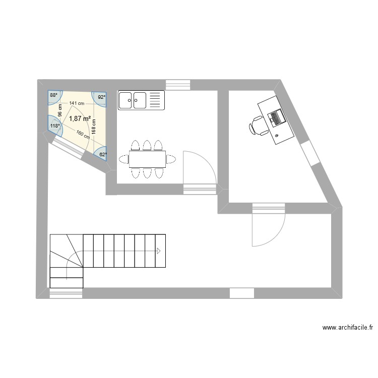 gold iron. Plan de 1 pièce et 2 m2