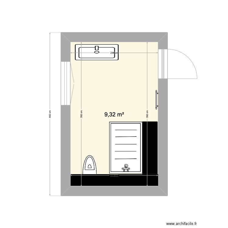 salle de bains R+1 Parentale. Plan de 1 pièce et 9 m2