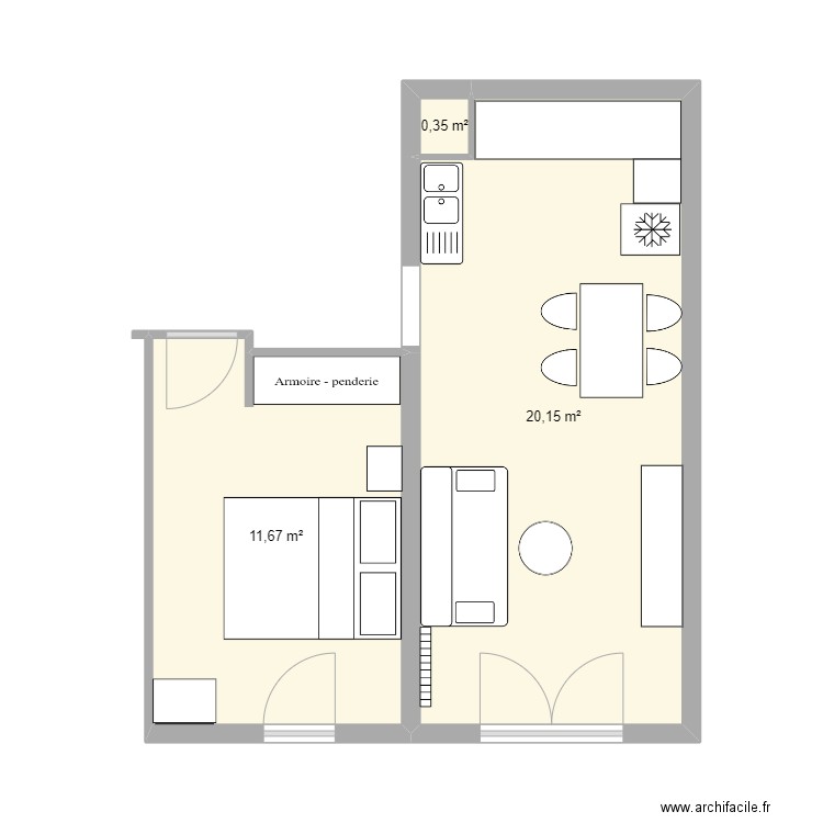 appart Montigny maman. Plan de 3 pièces et 32 m2