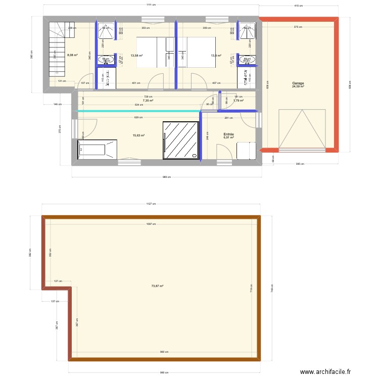 chalet rdc - etage  Entree garage v2. Plan de 9 pièces et 166 m2