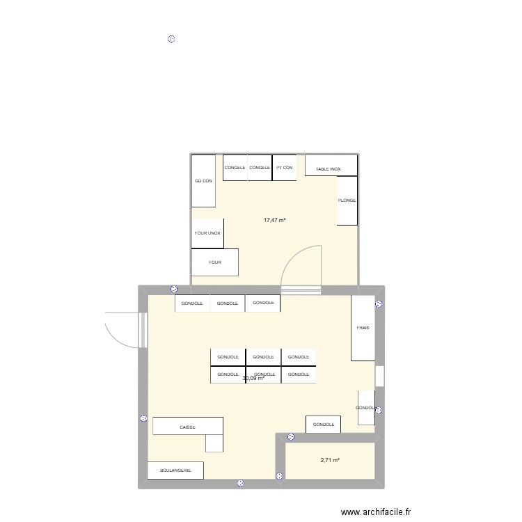 EPICERIE. Plan de 3 pièces et 51 m2