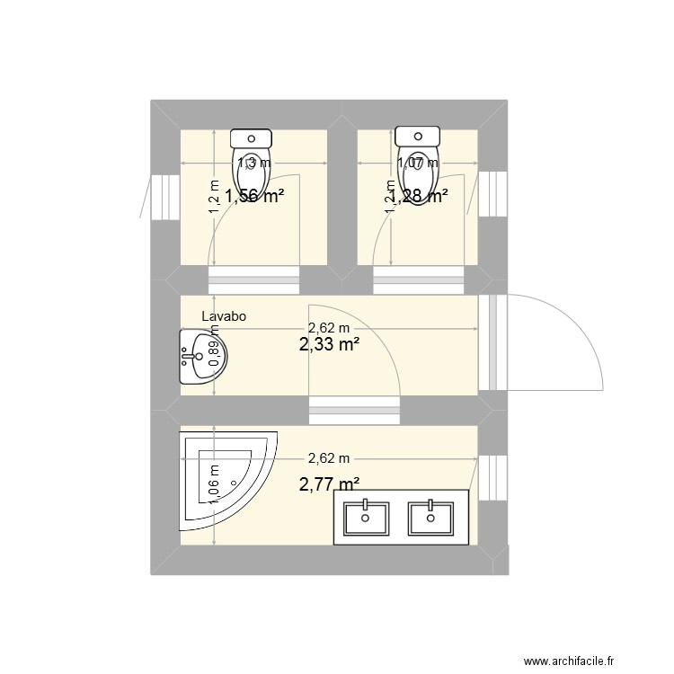 PLAN SANITAIRES. Plan de 4 pièces et 8 m2