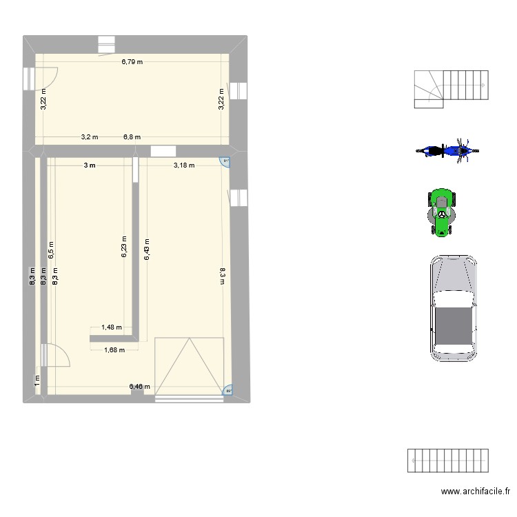 Garage1. Plan de 3 pièces et 75 m2