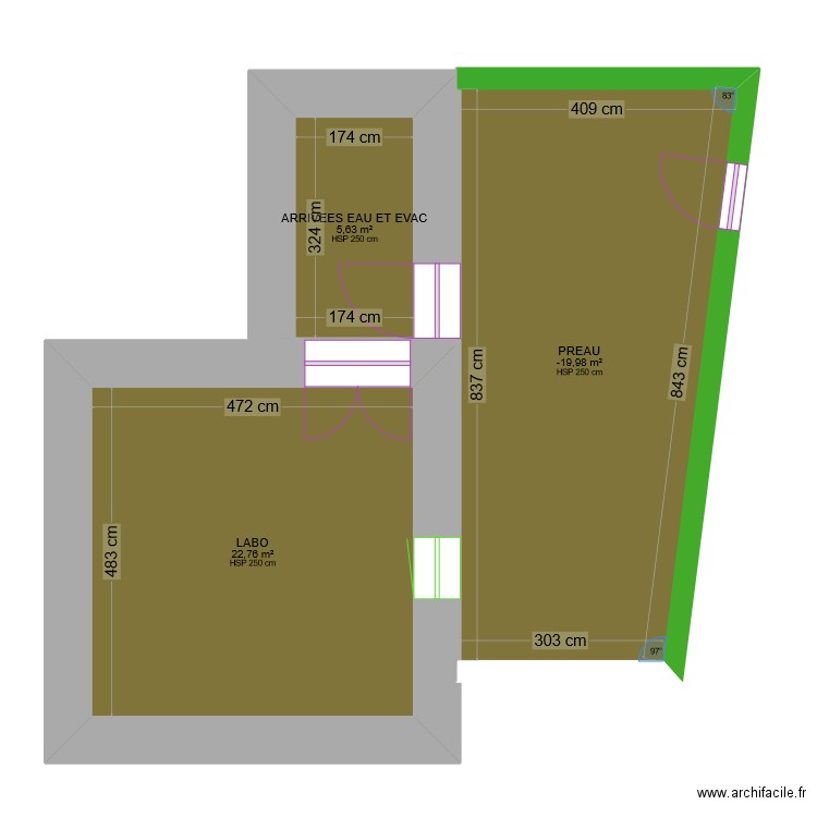 LABO. Plan de 3 pièces et 58 m2