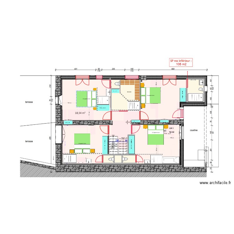 Béné r jardin VARIANTE 4. Plan de 4 pièces et 6 m2