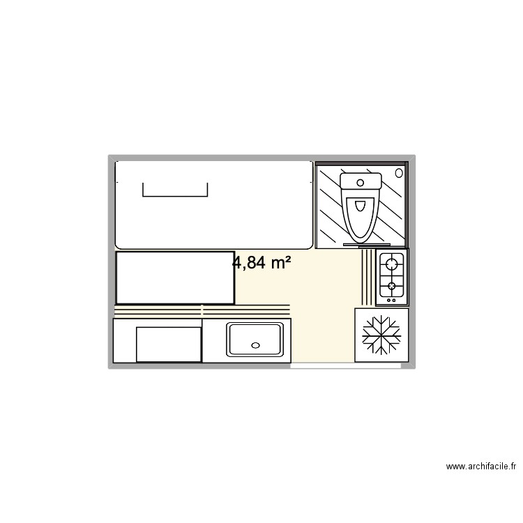 L1H2 périne. Plan de 1 pièce et 5 m2