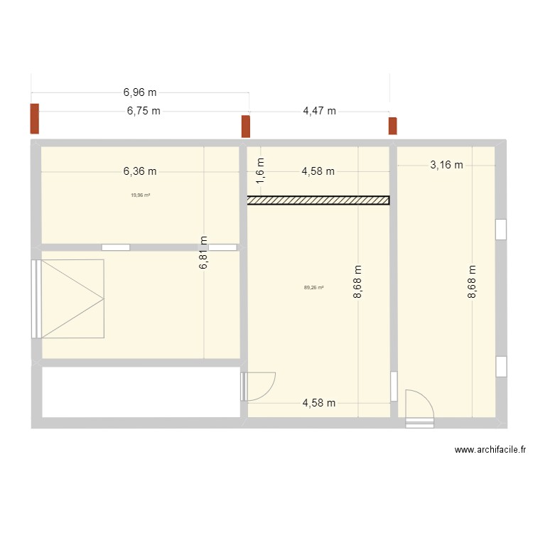 plan murs. Plan de 2 pièces et 109 m2