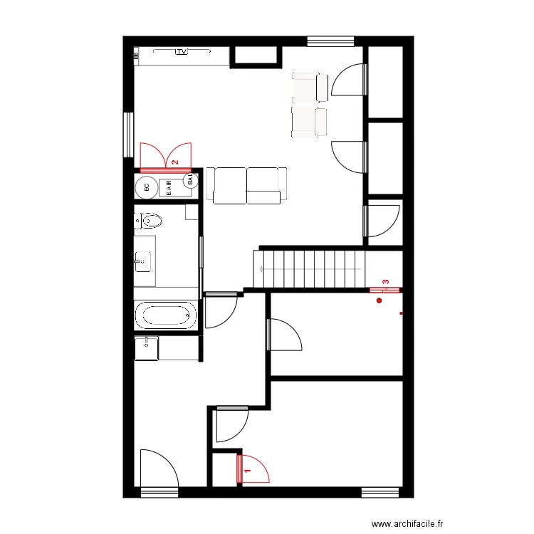 Laberge videbon. Plan de 6 pièces et 65 m2