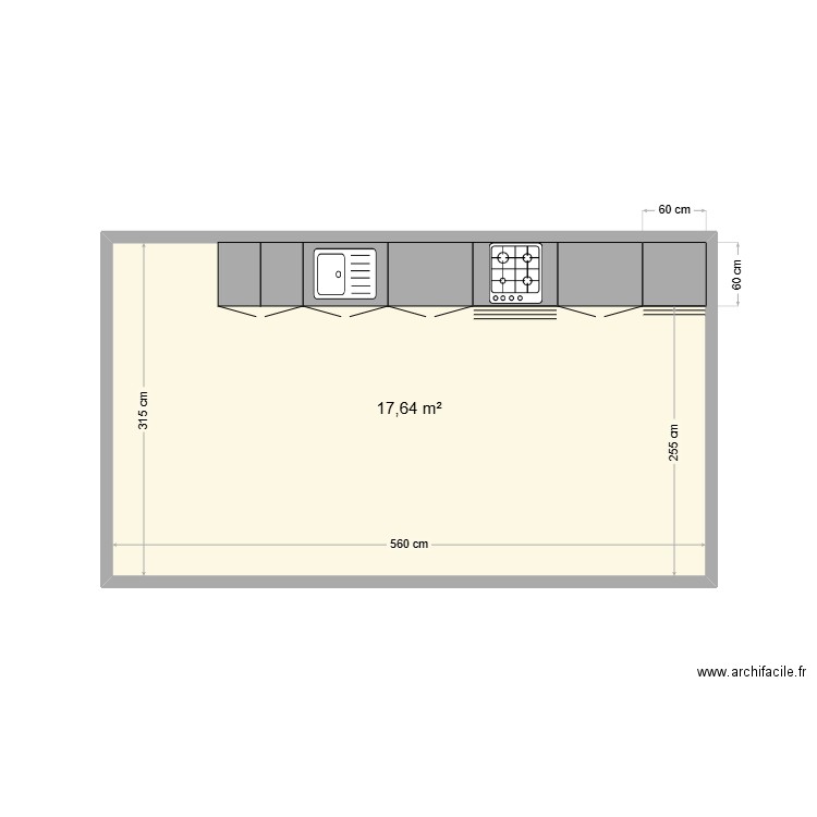 charikhi. Plan de 1 pièce et 18 m2