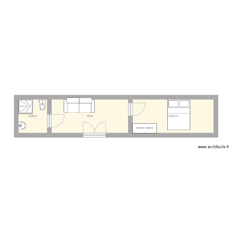 CONTAINER AMENAGE 2. Plan de 3 pièces et 24 m2