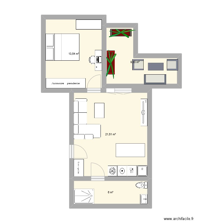 appart 1. Plan de 4 pièces et 50 m2