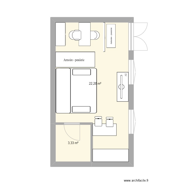 Appart. Plan de 2 pièces et 26 m2