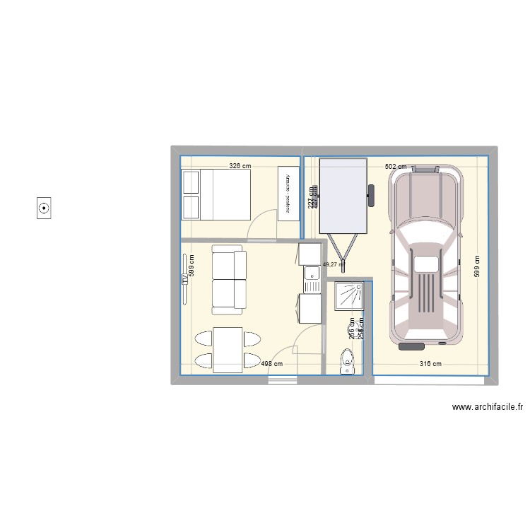 jul angles. Plan de 1 pièce et 49 m2