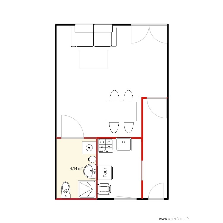 plan fontu . Plan de 1 pièce et 4 m2