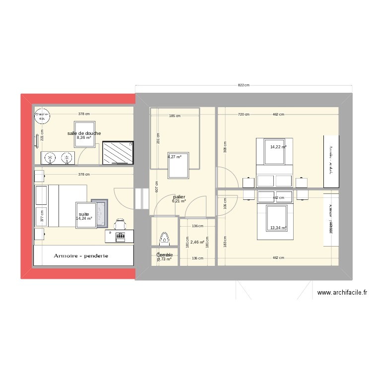 vigen2. Plan de 14 pièces et 165 m2