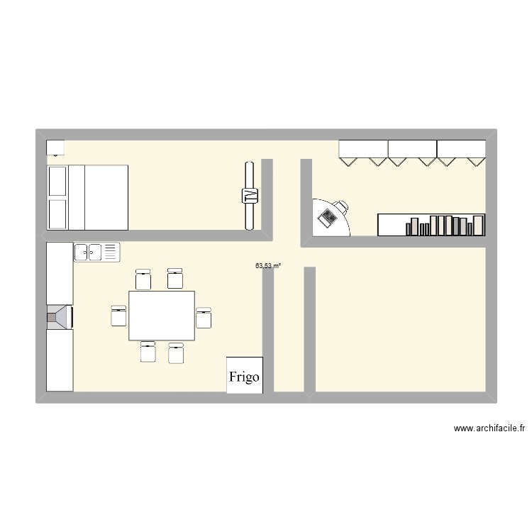 2 random. Plan de 1 pièce et 64 m2