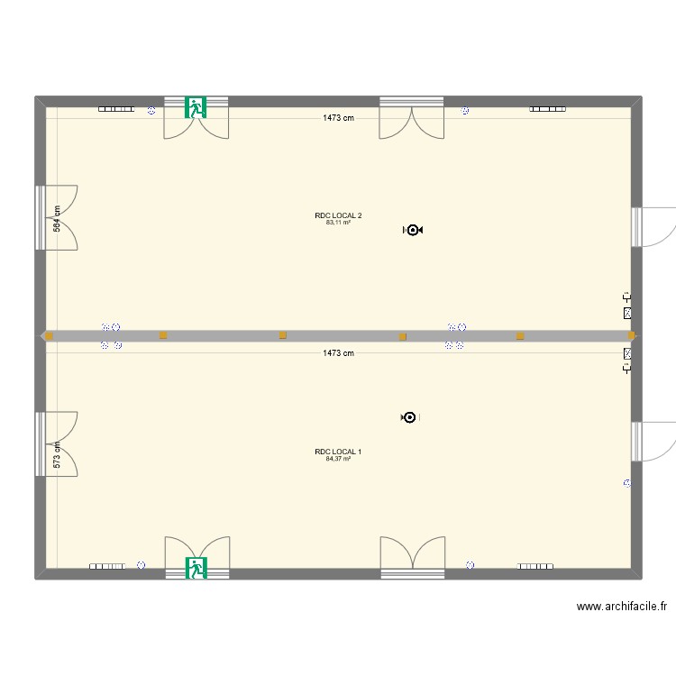 RDC PARTIE GAUCHE LOCAUX. Plan de 2 pièces et 167 m2