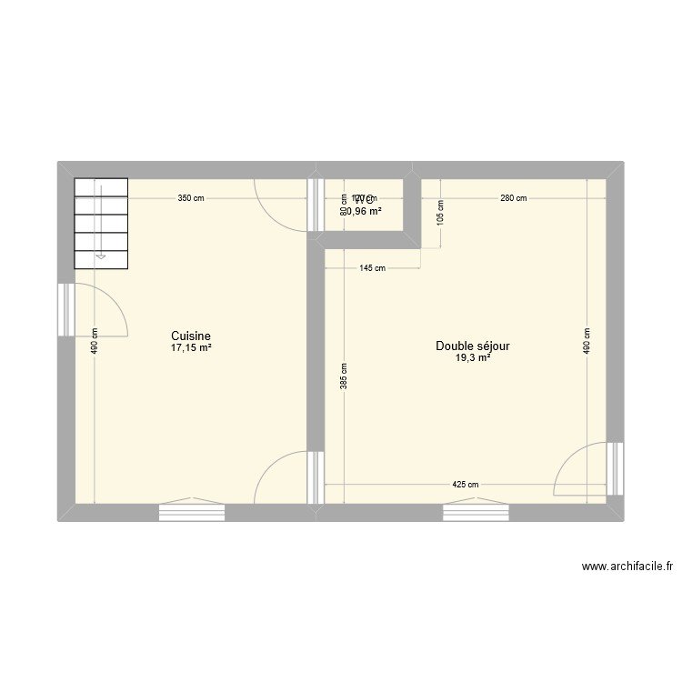 conciergerie rdc. Plan de 3 pièces et 37 m2