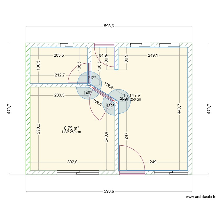 STUDIO AMÉRICAIN SODEV. Plan de 2 pièces et 24 m2