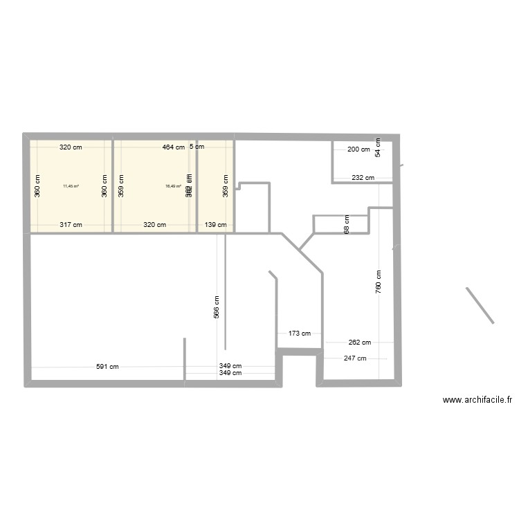 Rez chaussée 08. Plan de 2 pièces et 28 m2