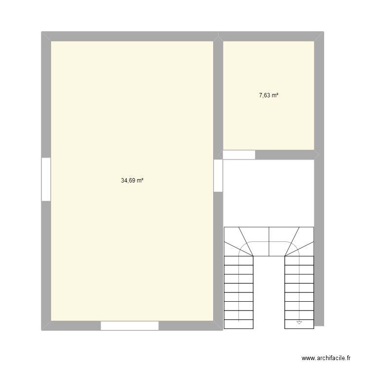 etage 2 tinqueux. Plan de 2 pièces et 42 m2