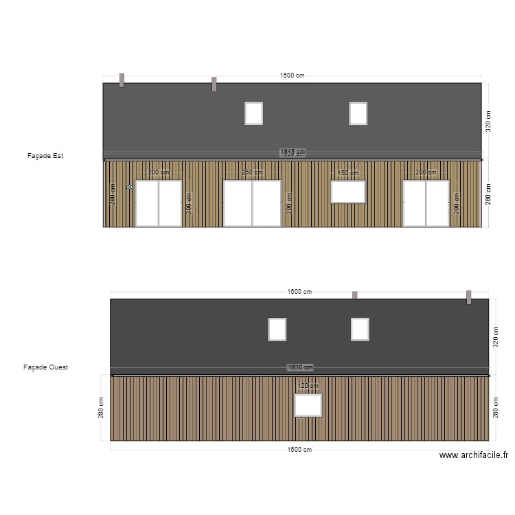 Façade Est (avec vue). Plan de 0 pièce et 0 m2