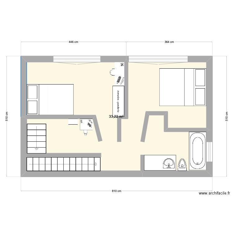 1er étage. Plan de 1 pièce et 33 m2