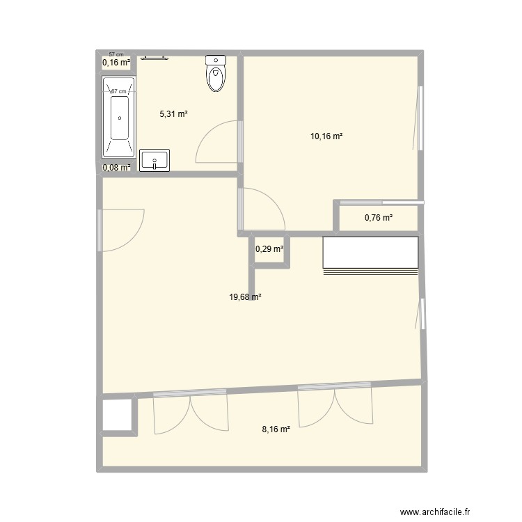 Appartement Berthelot. Plan de 8 pièces et 45 m2