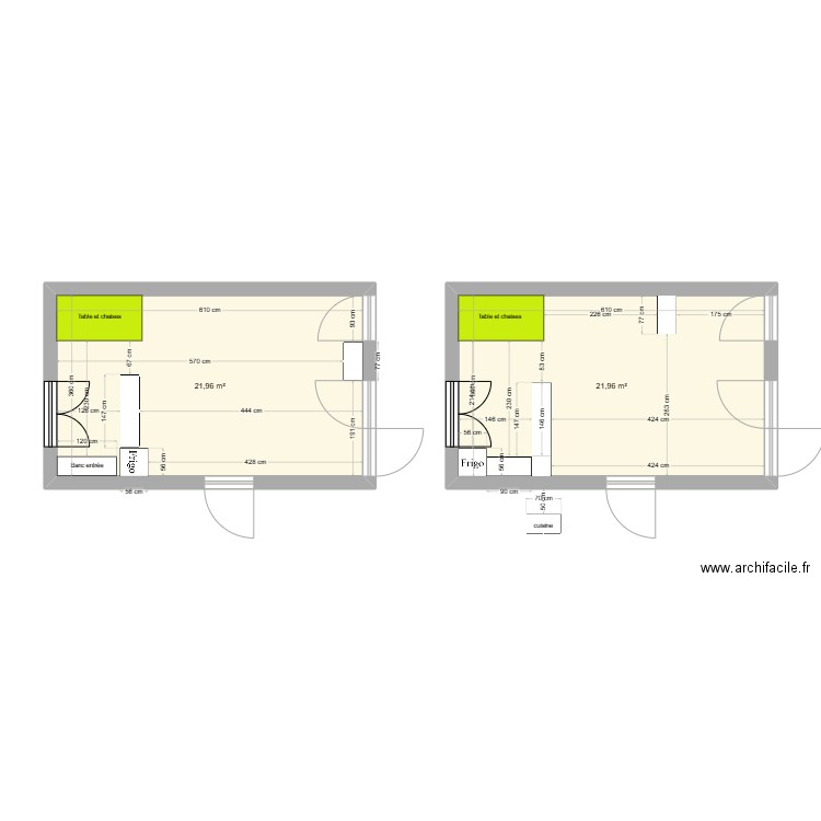 salle de jeux. Plan de 2 pièces et 44 m2