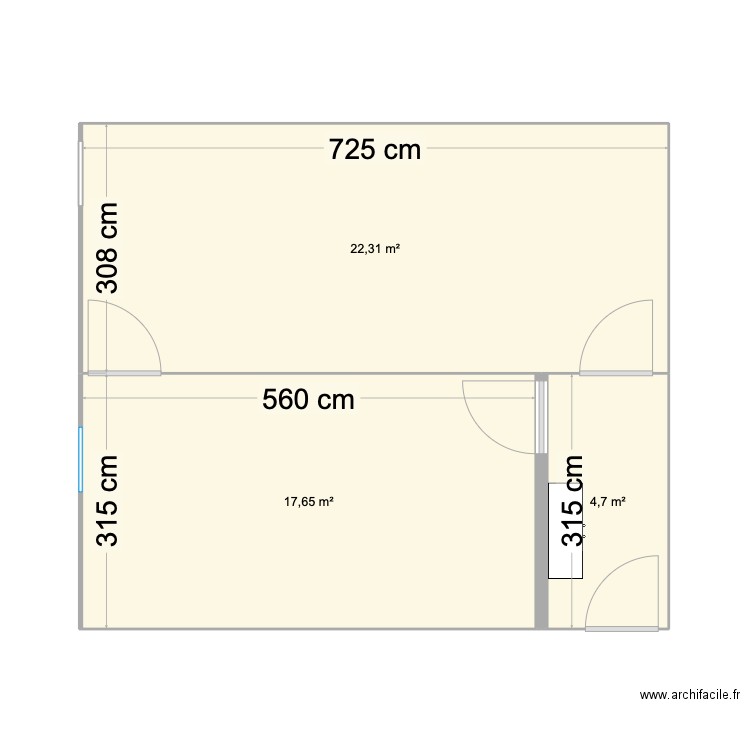 chappe. Plan de 3 pièces et 45 m2