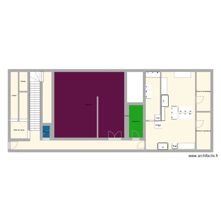 Sous sol . Plan de 11 pièces et 166 m2