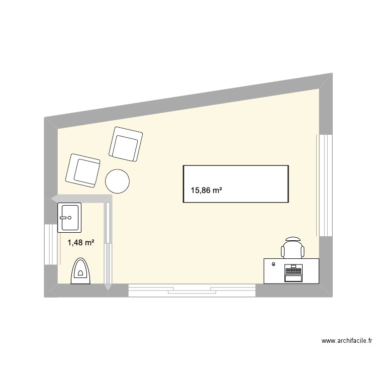 Plan cabinet Elsa-V2. Plan de 2 pièces et 17 m2