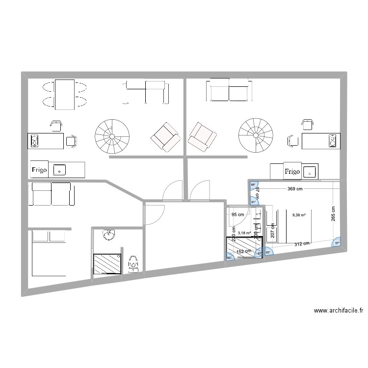 109 Chartreux. Plan de 2 pièces et 13 m2