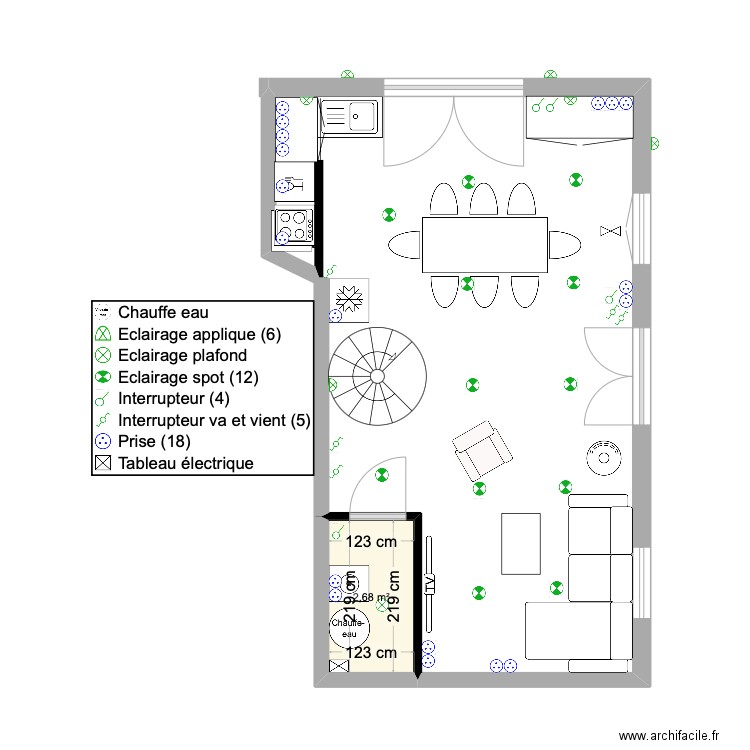 dépendance riz de jardin. Plan de 1 pièce et 3 m2