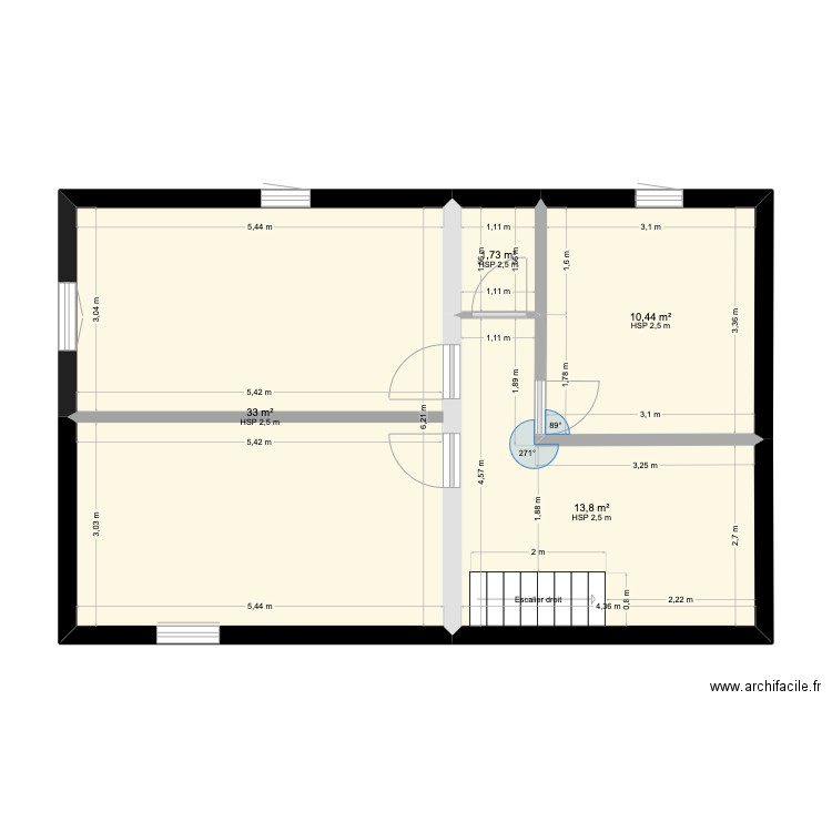 1er etage. Plan de 4 pièces et 59 m2